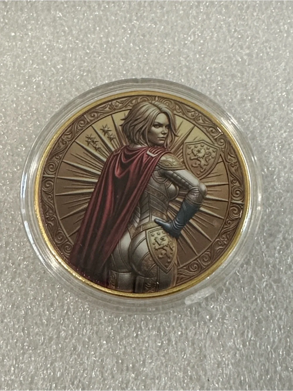 Fantasy Warrior Coin with Red Cloak